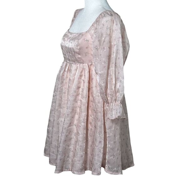 Thirty Thirty Babydoll Mini Dress Women Medium Pink Roses Flowers - Picture 3 of 9